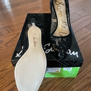 Sam Edelman “Hazel” black lace heels size 7, brand new in box.